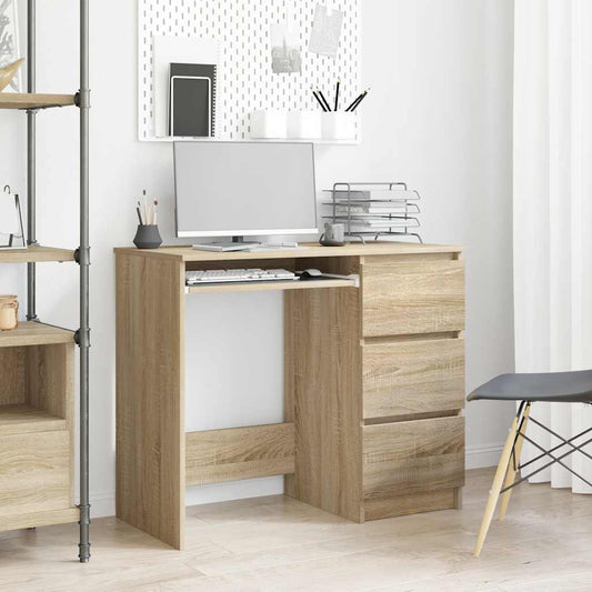 Sonoma Oak Desk 3 Drawers 90cm Home Office | HomeAndLiving