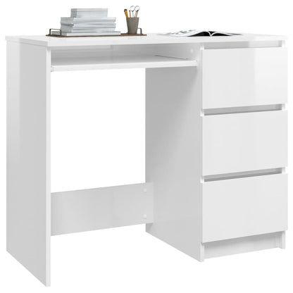 Desk High Gloss White Engineered Wood