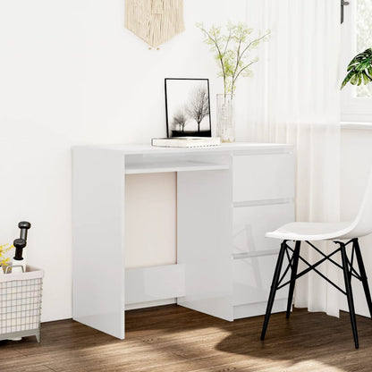 Desk High Gloss White Engineered Wood