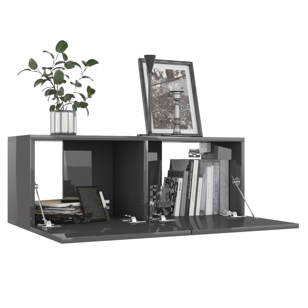 TV Cabinet High Gloss Grey 80x30x30 cm Chipboard