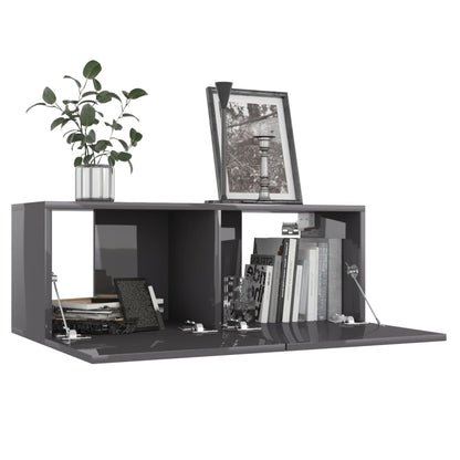 TV Cabinet High Gloss Grey 80x30x30 cm Chipboard