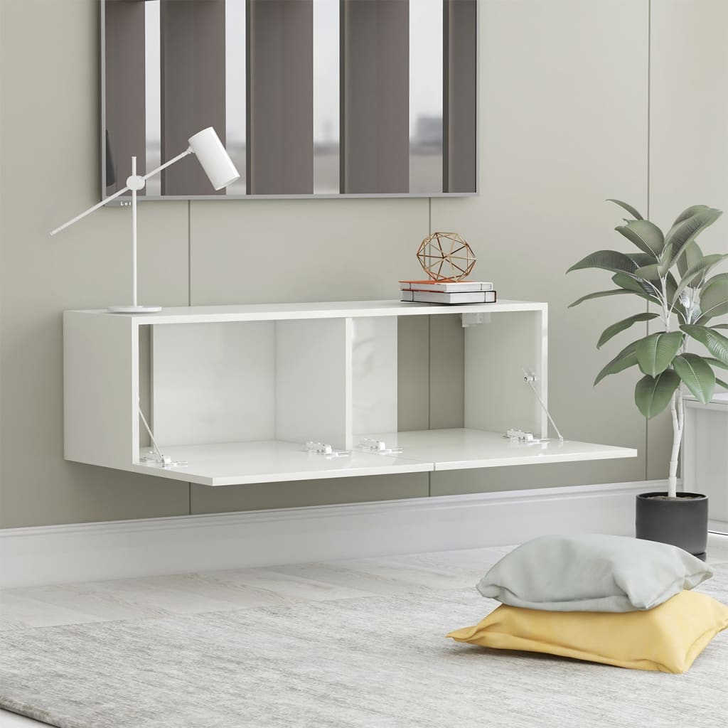 TV Cabinet High Gloss White 100x30x30 cm Chipboard