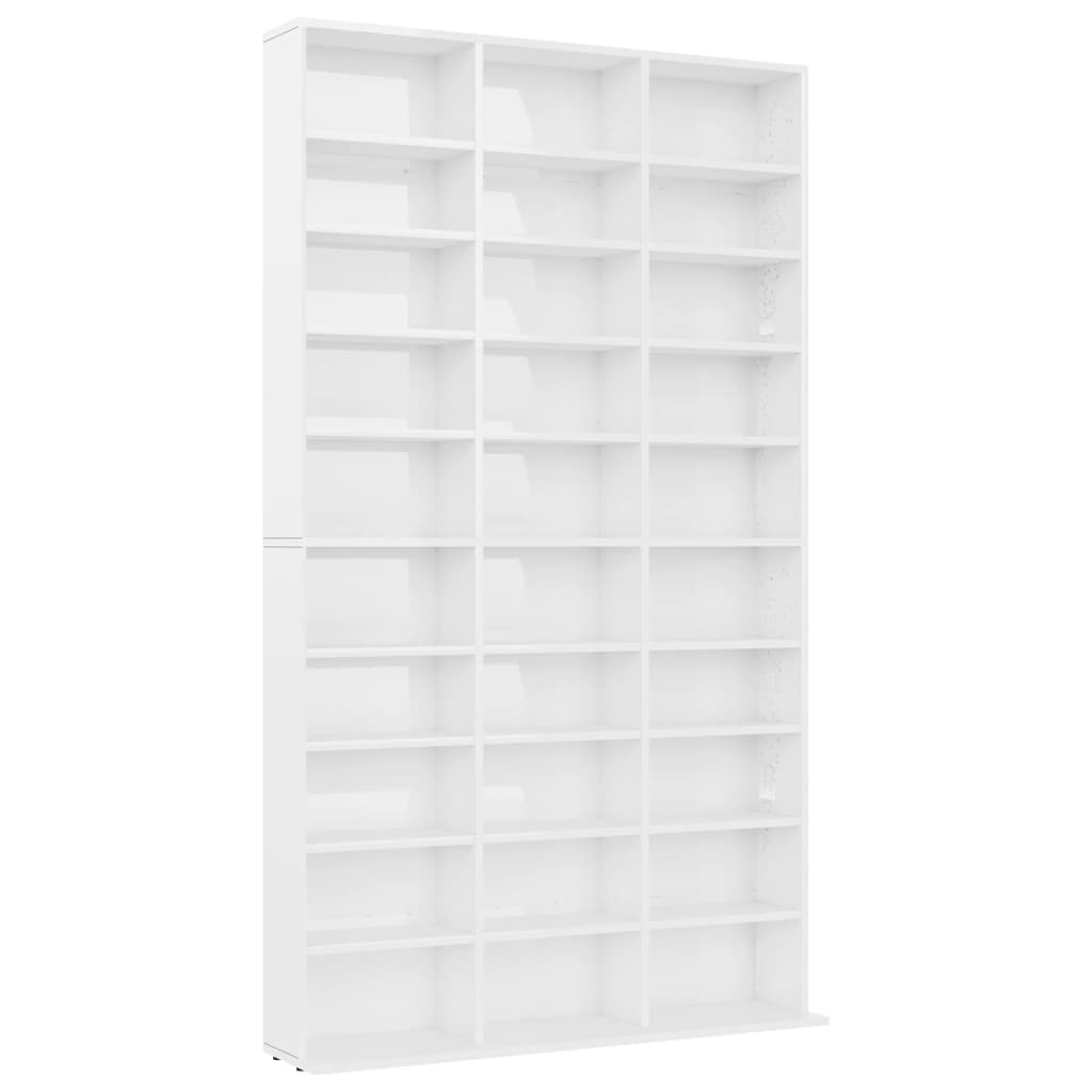 CD Cabinet High Gloss White 102x16x177,5 cm Chipboard