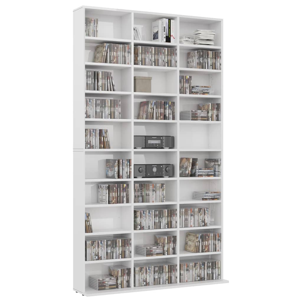 CD Cabinet High Gloss White 102x16x177,5 cm Chipboard
