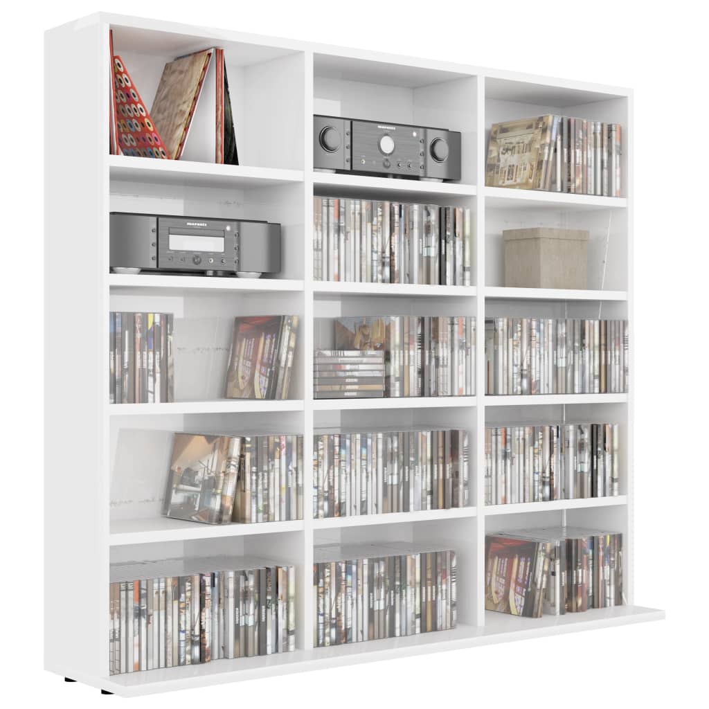 CD Cabinet High Gloss White 102x16x89,5 cm Chipboard