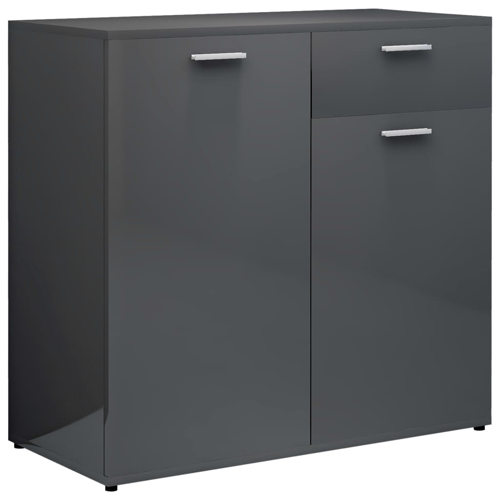 Sideboard High Gloss Grey 80x36x75 cm Chipboard