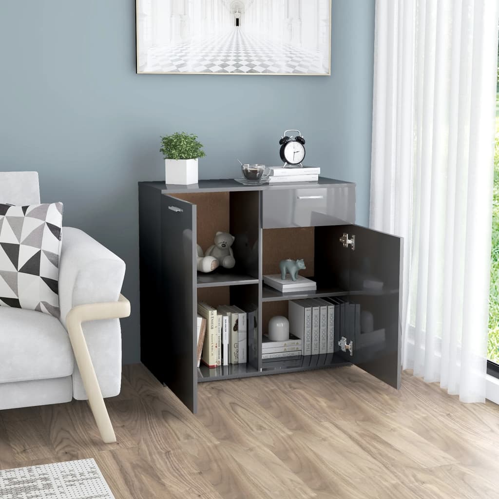 Sideboard High Gloss Grey 80x36x75 cm Chipboard
