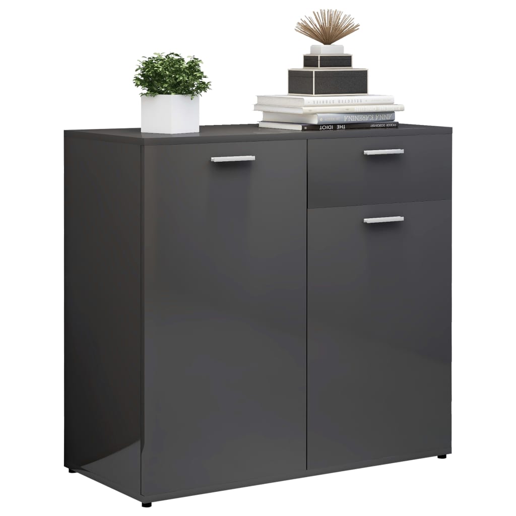 Sideboard High Gloss Grey 80x36x75 cm Chipboard