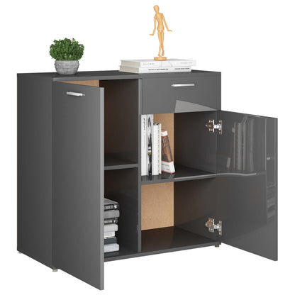 Sideboard High Gloss Grey 80x36x75 cm Chipboard