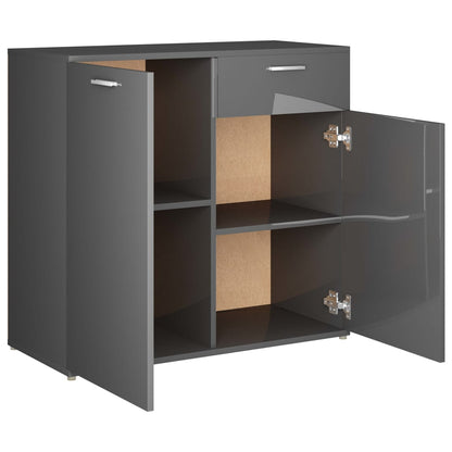 Sideboard High Gloss Grey 80x36x75 cm Chipboard