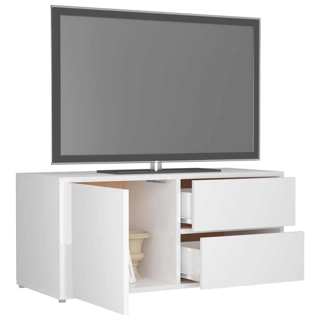 TV Cabinet High Gloss White 80x34x36 cm Chipboard