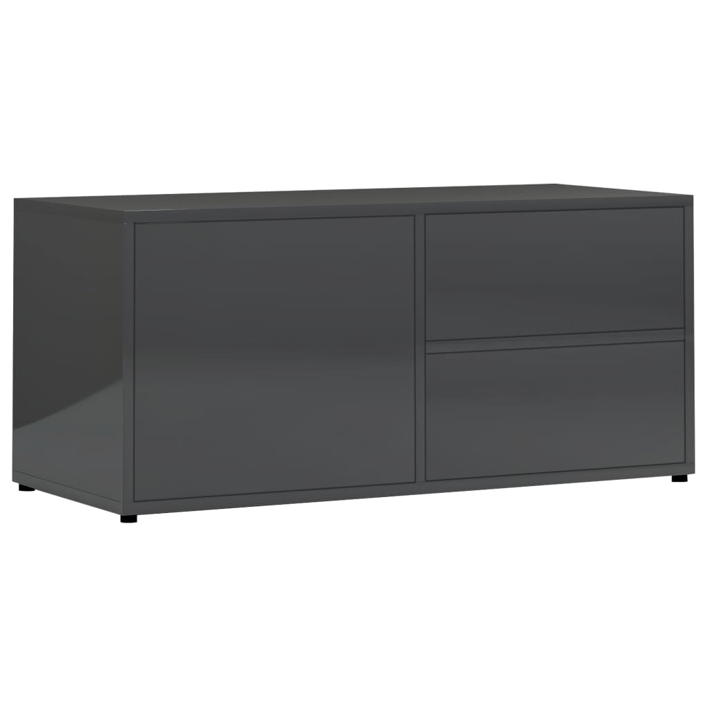 TV Cabinet High Gloss Grey Chipboard - 80×34×36cm
