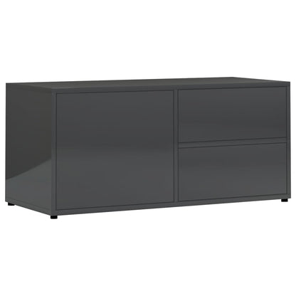 TV Cabinet High Gloss Grey Chipboard - 80×34×36cm