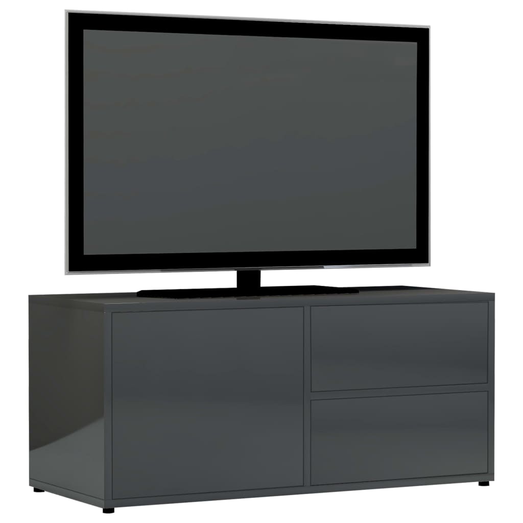 TV Cabinet High Gloss Grey Chipboard - 80×34×36cm
