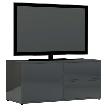 TV Cabinet High Gloss Grey Chipboard - 80×34×36cm