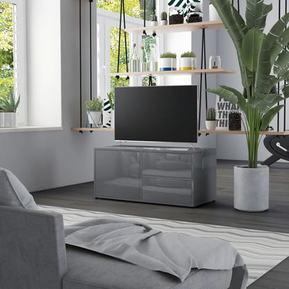 TV Cabinet High Gloss Grey Chipboard - 80×34×36cm