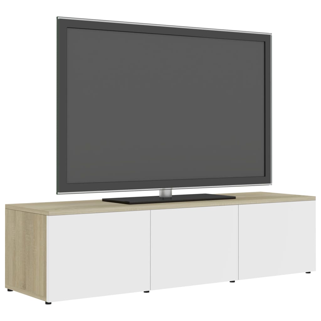 TV Cabinet White and Sonoma Oak 120x34x30 cm Chipboard