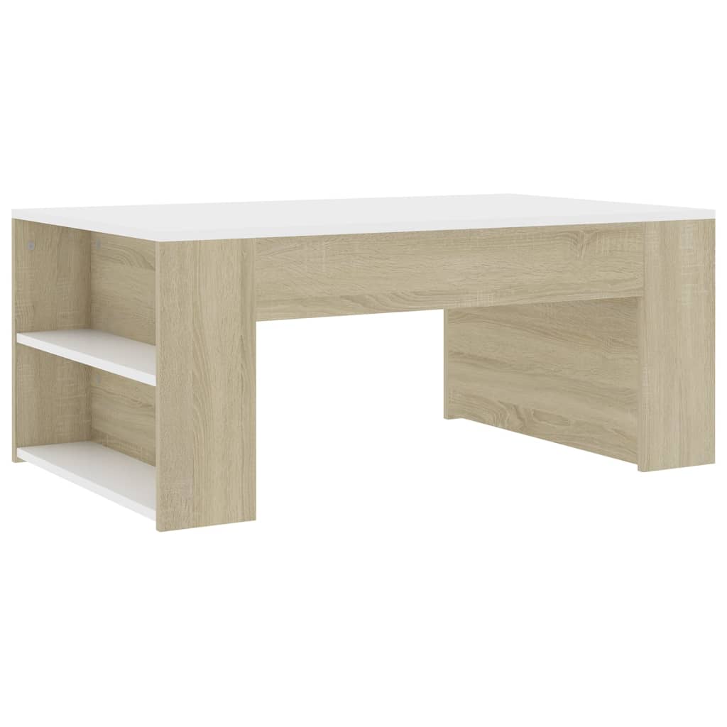 Coffee Table White and Sonoma Oak 100x60x42 cm Chipboard