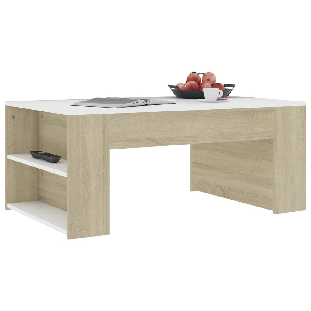 Coffee Table White and Sonoma Oak 100x60x42 cm Chipboard