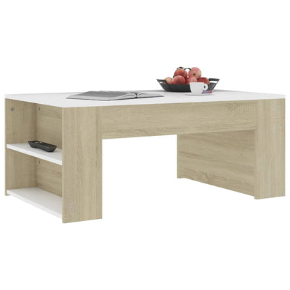 Coffee Table White and Sonoma Oak 100x60x42 cm Chipboard