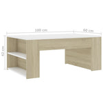 Coffee Table White and Sonoma Oak 100x60x42 cm Chipboard