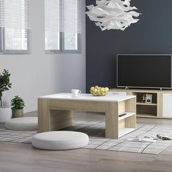 Coffee Table White and Sonoma Oak 100x60x42 cm Chipboard