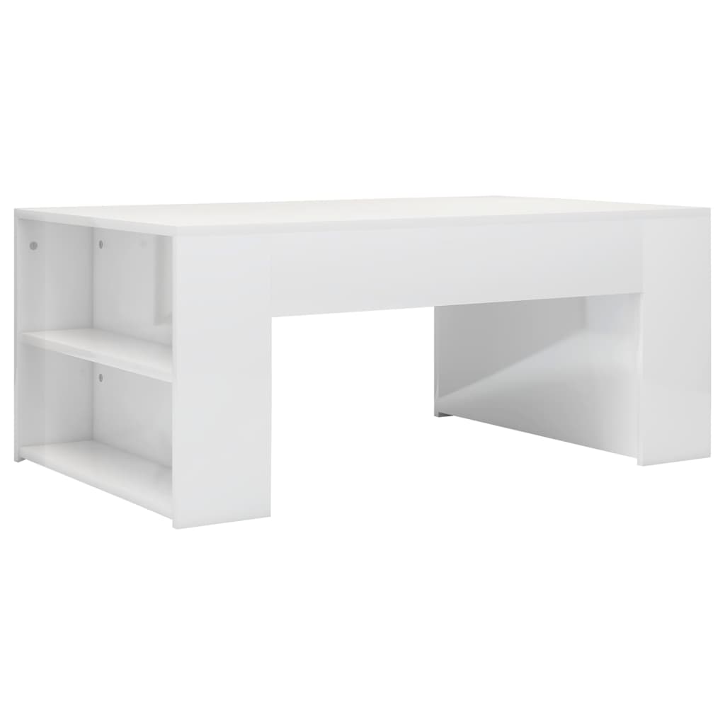 Coffee Table High Gloss White Chipboard - 100×60×42cm