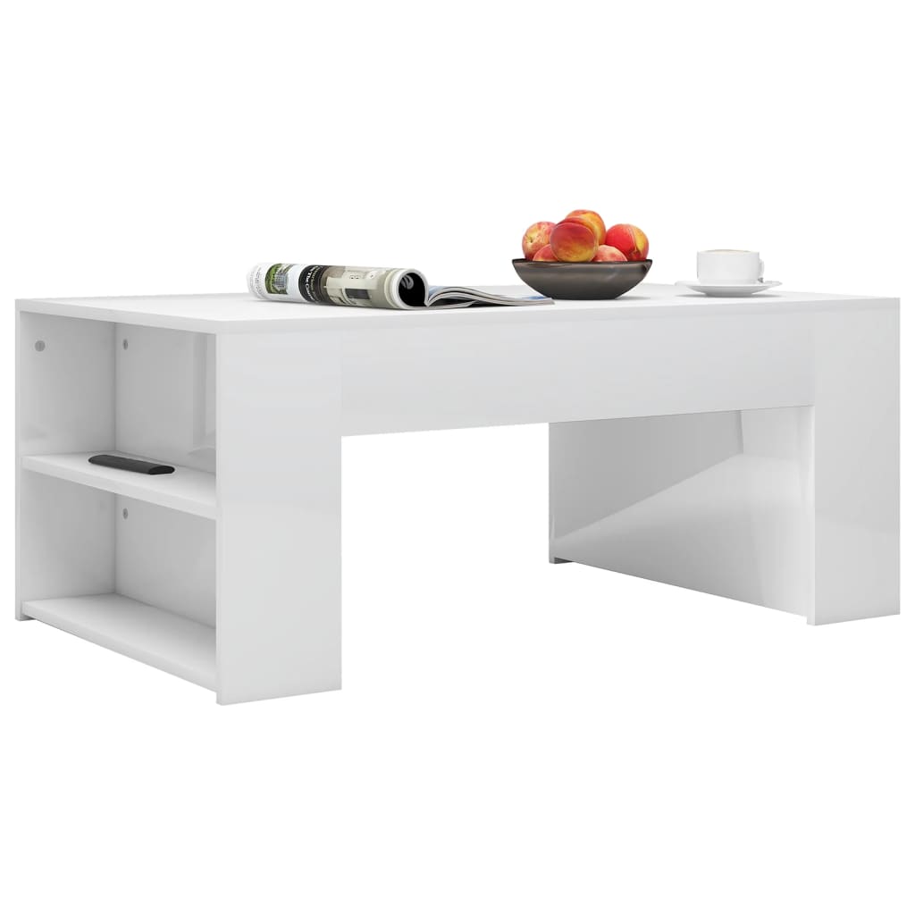 Coffee Table High Gloss White Chipboard - 100×60×42cm