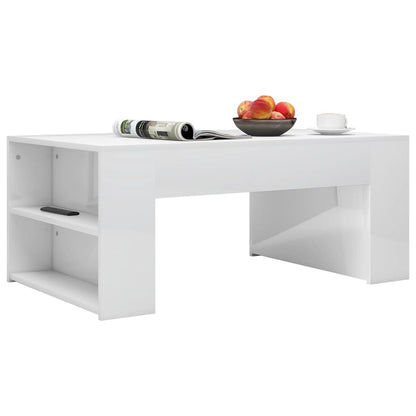 Coffee Table High Gloss White Chipboard - 100×60×42cm