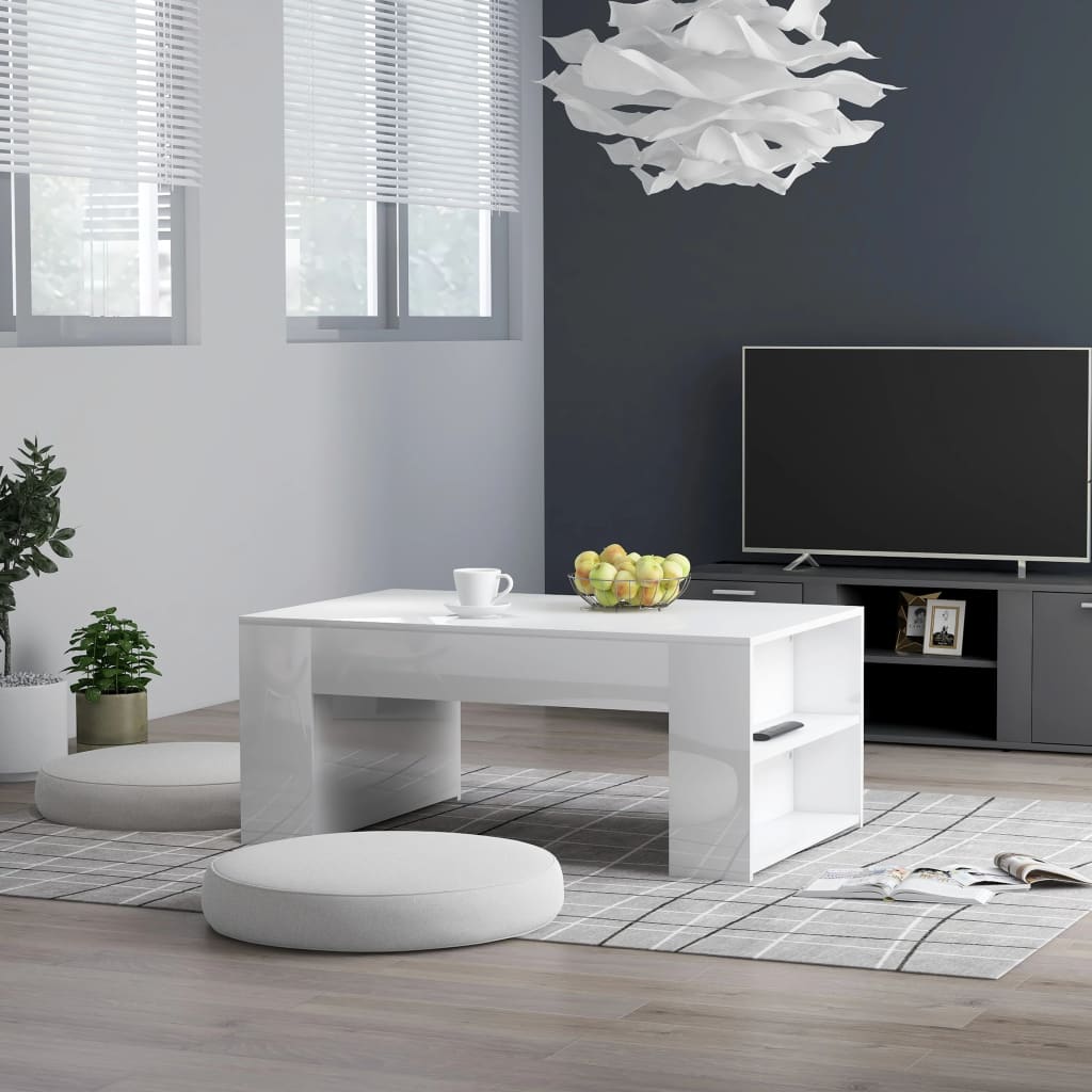 Coffee Table High Gloss White Chipboard - 100×60×42cm