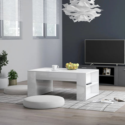 Coffee Table High Gloss White Chipboard - 100×60×42cm