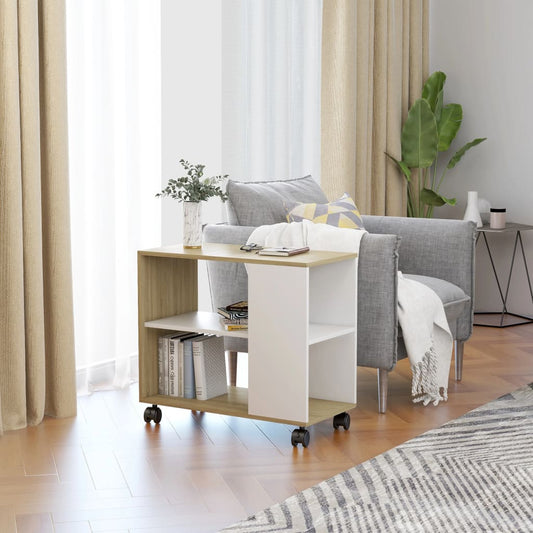 Side Table White and Sonoma Oak 70x35x55 cm Chipboard