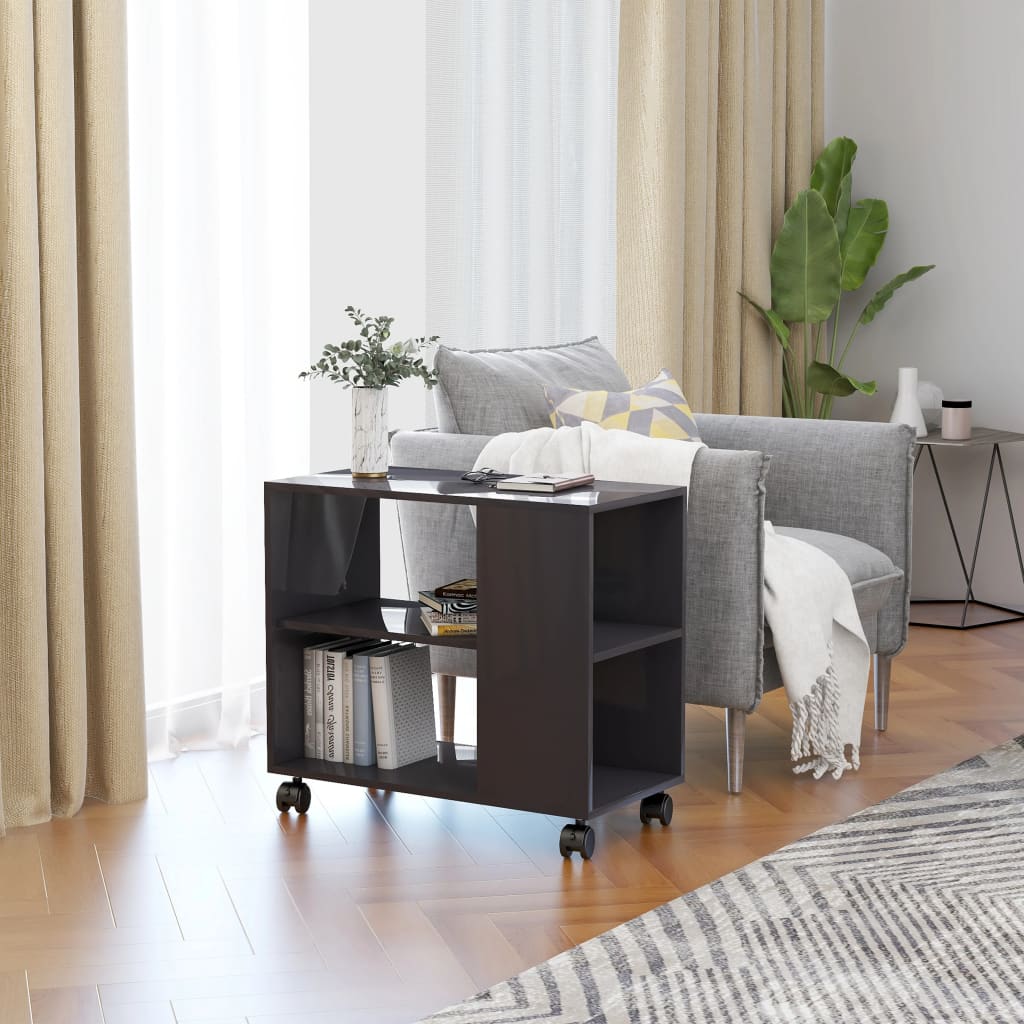 Side Table High Gloss Grey 70x35x55 cm Chipboard