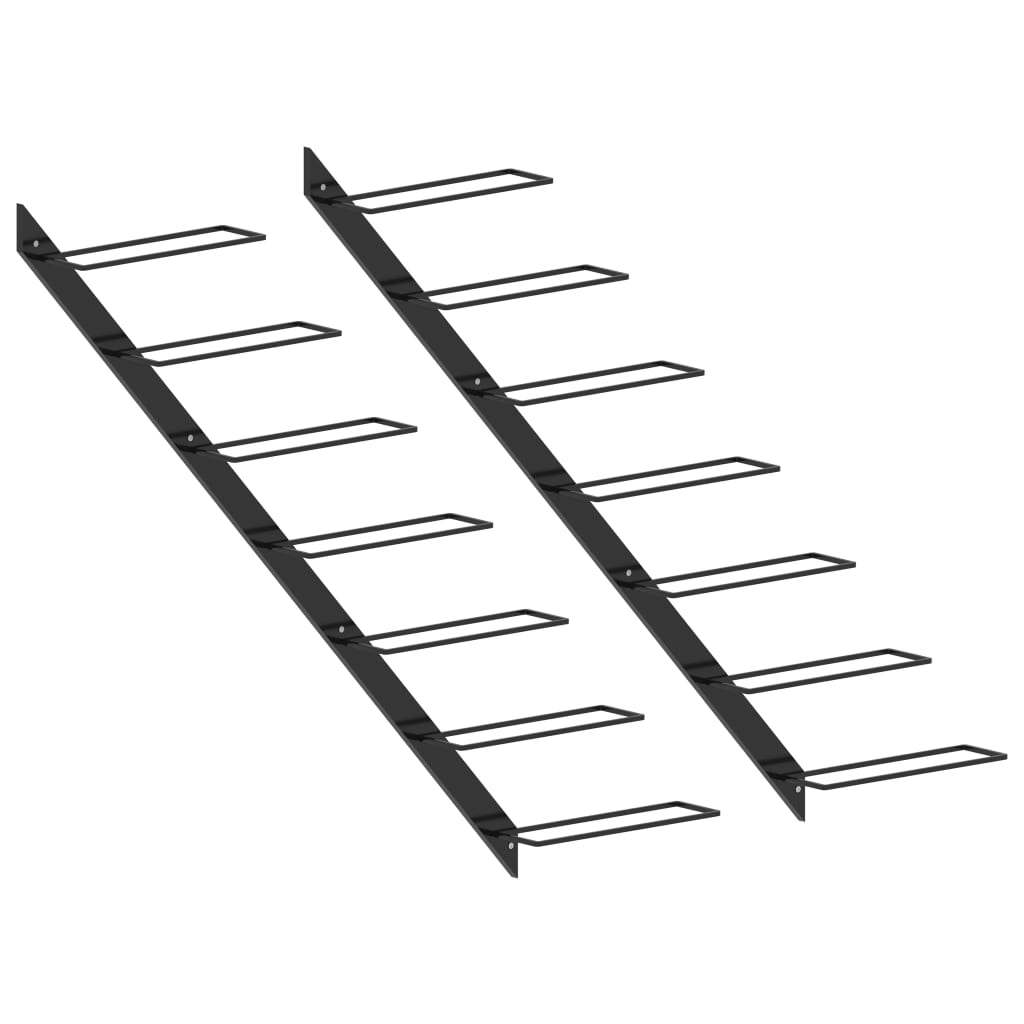 Wall-mounted Wine Racks for 14 Bottles 2 pcs Black Metal - 24×8cm