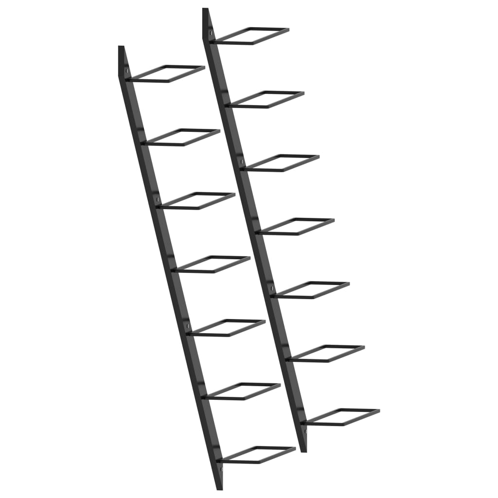 Wall-mounted Wine Racks for 14 Bottles 2 pcs Black Metal - 24×8cm