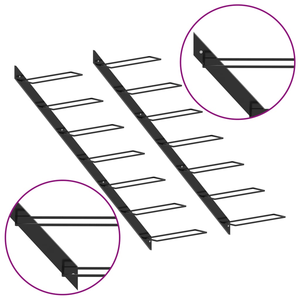 Wall-mounted Wine Racks for 14 Bottles 2 pcs Black Metal - 24×8cm