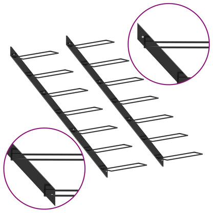 Wall-mounted Wine Racks for 14 Bottles 2 pcs Black Metal - 24×8cm