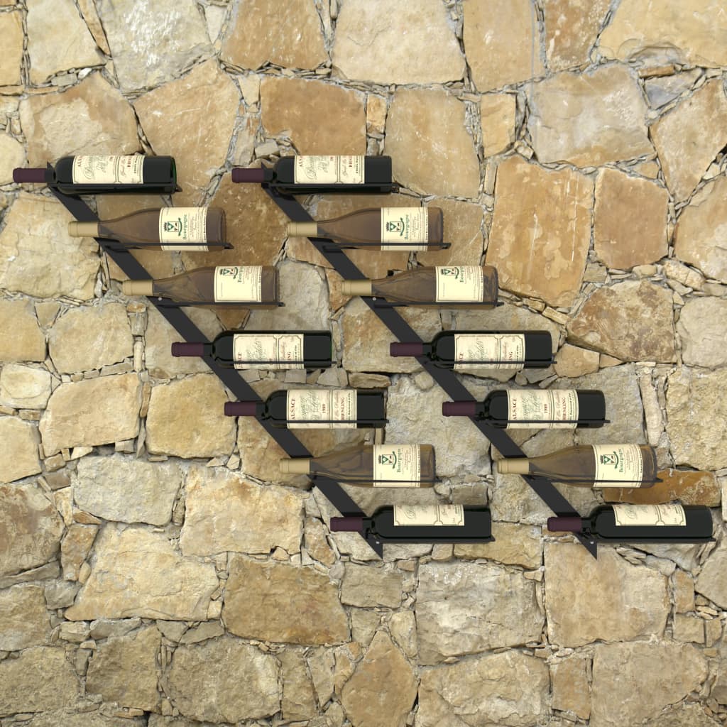 Wall-mounted Wine Racks for 14 Bottles 2 pcs Black Metal - 24×8cm