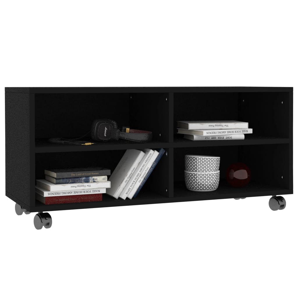 TV Cabinet with Castors Black 90x35x35 cm Chipboard