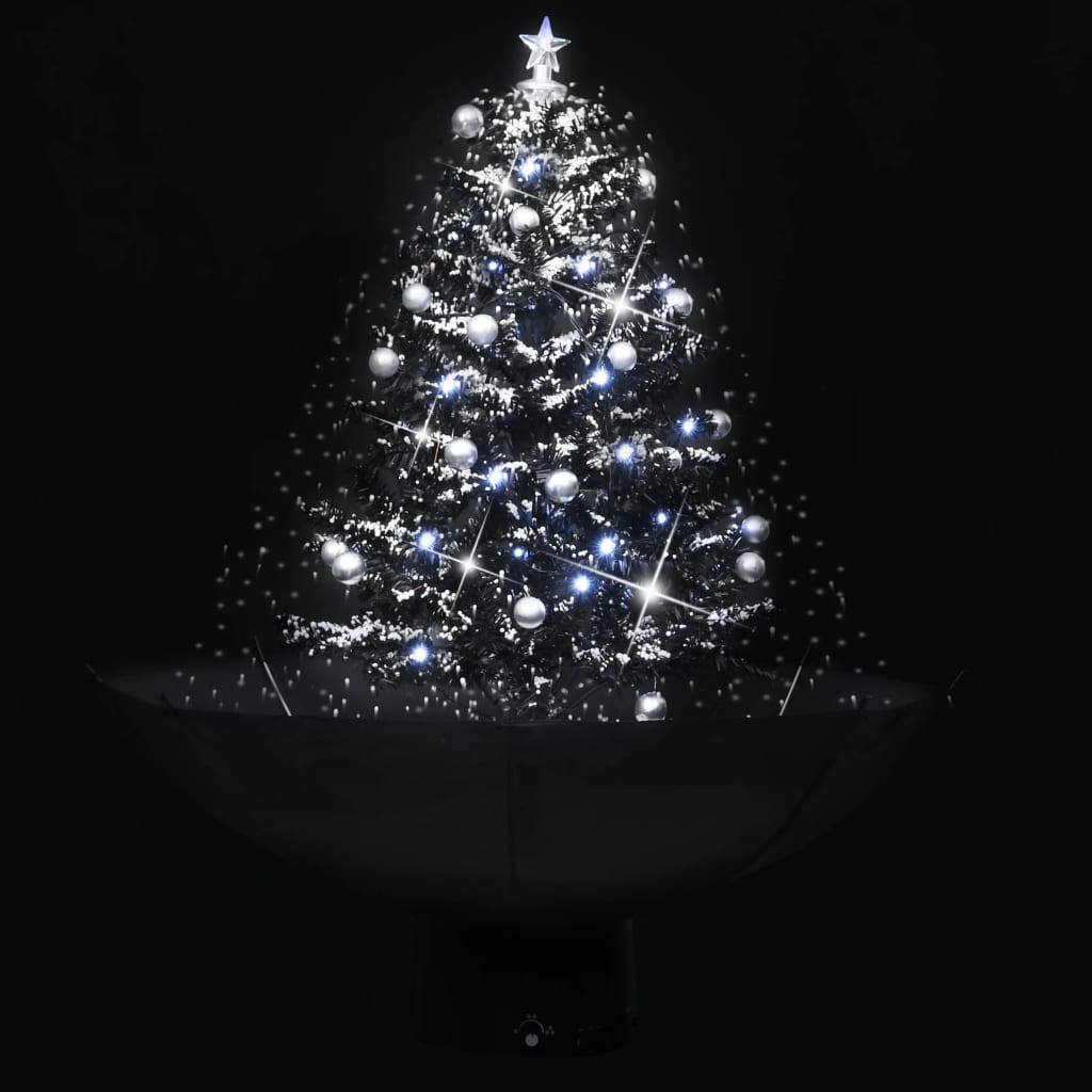 Snowing Christmas Tree with Umbrella Base Black
