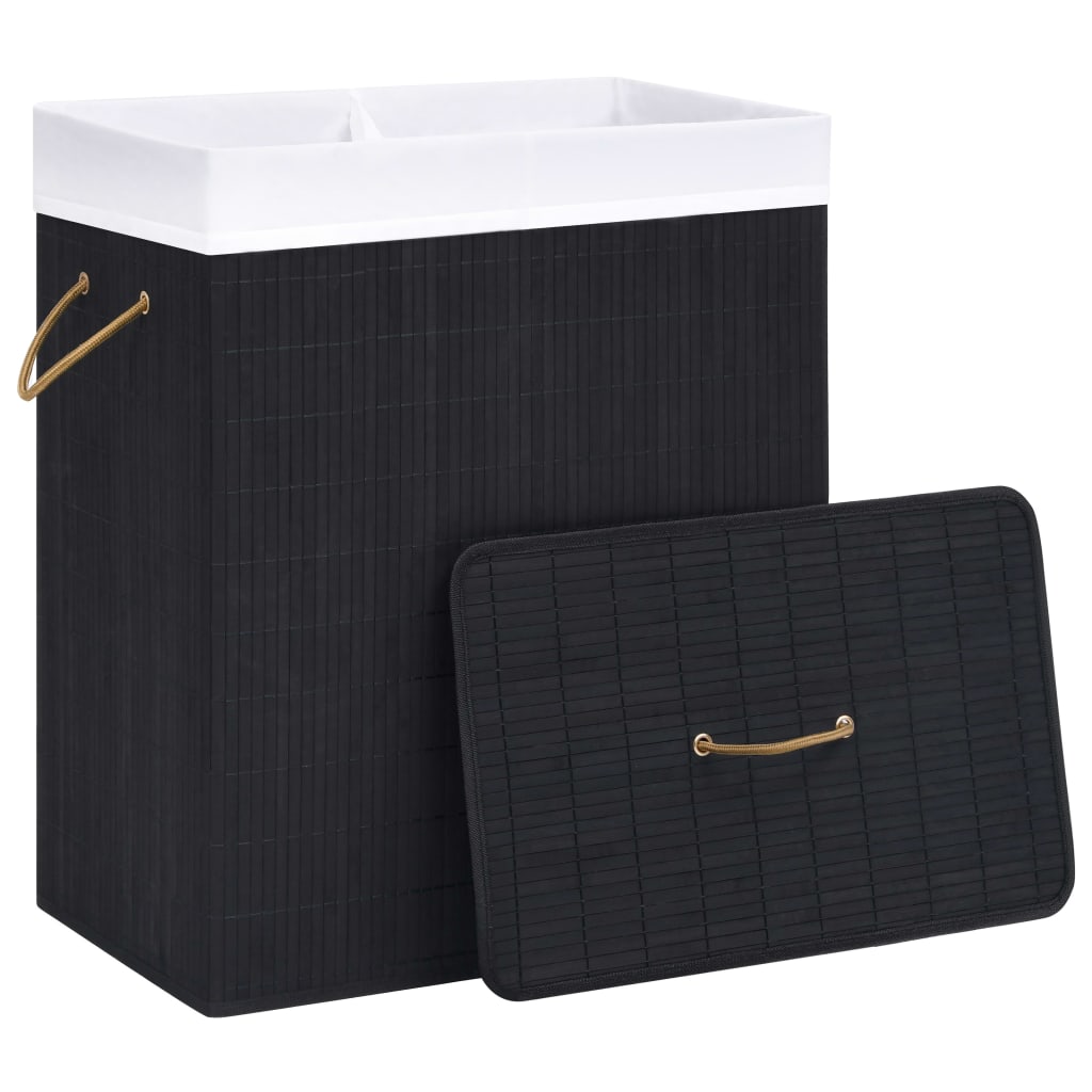 Bamboo Laundry Basket 2 Section 100L Black | HomeAndLiving