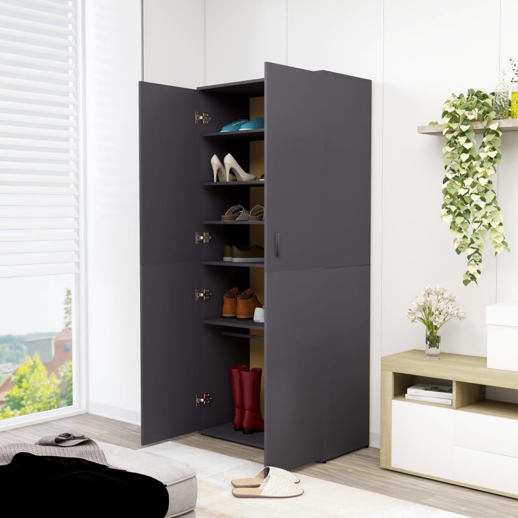 Shoe Cabinet Grey 80x39x178 cm Chipboard