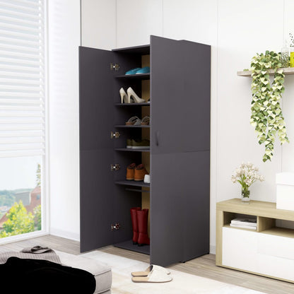 Shoe Cabinet Grey 80x39x178 cm Chipboard