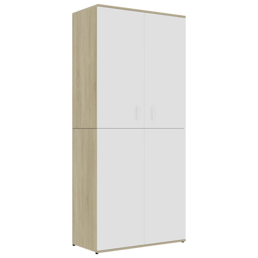 Shoe Cabinet White and Sonoma Oak 80x39x178 cm Chipboard