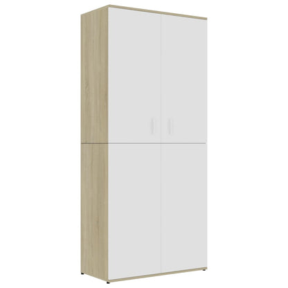 Shoe Cabinet White and Sonoma Oak 80x39x178 cm Chipboard