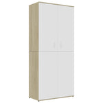 Shoe Cabinet White and Sonoma Oak 80x39x178 cm Chipboard