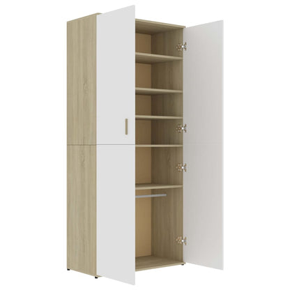 Shoe Cabinet White and Sonoma Oak 80x39x178 cm Chipboard