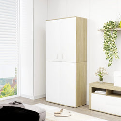 Shoe Cabinet White and Sonoma Oak 80x39x178 cm Chipboard