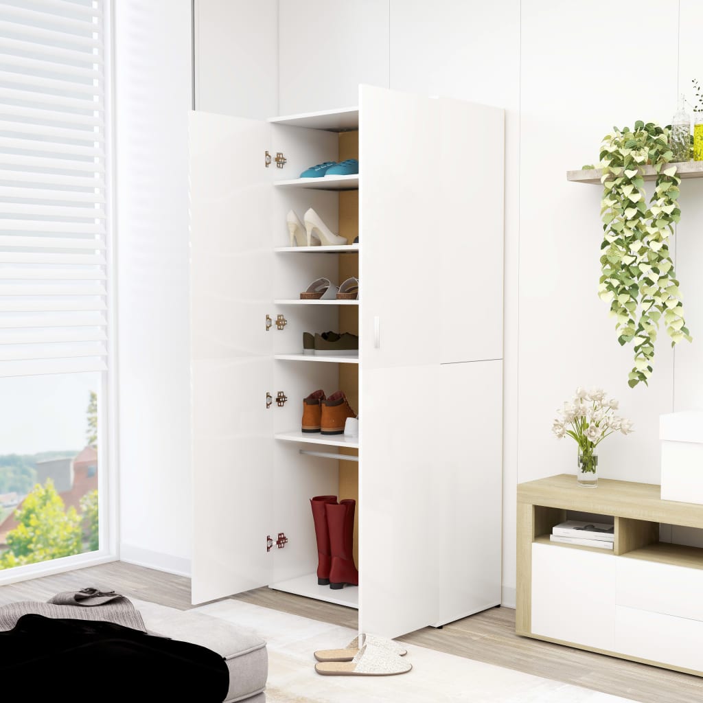 Shoe Cabinet High Gloss White 80x39x178 cm Chipboard