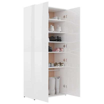 Shoe Cabinet High Gloss White 80x39x178 cm Chipboard